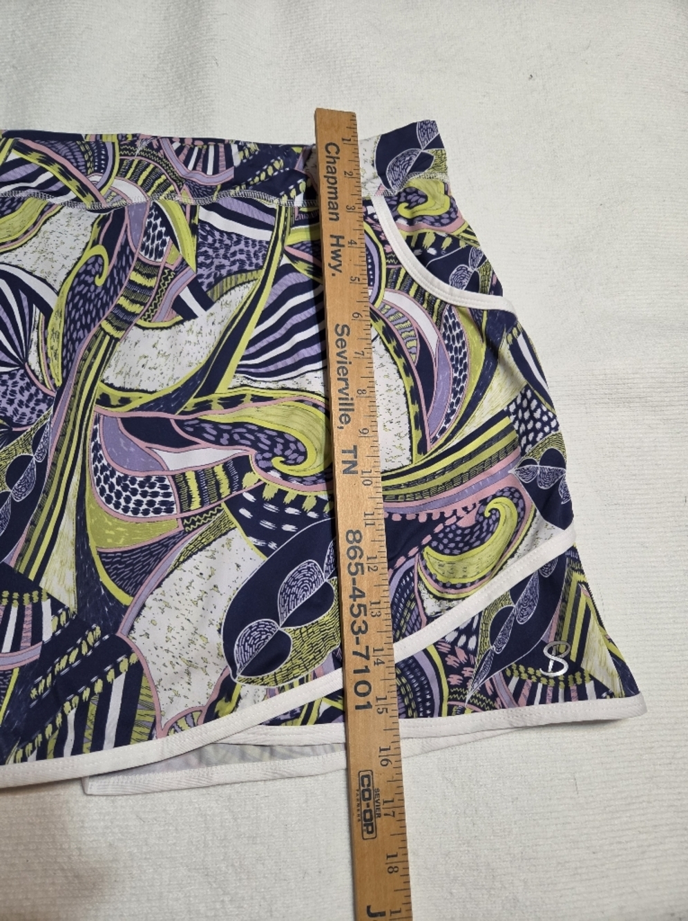 Sofibella Women’s Printed A-Line Skort in Navy, Yellow & Pink. Sz L - Picture 4 of 9
